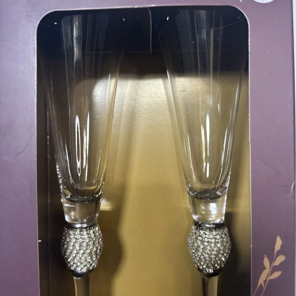 David Tutera Set of 2 Decorative Wedding Flutes BRAND NEW! 7.4oz